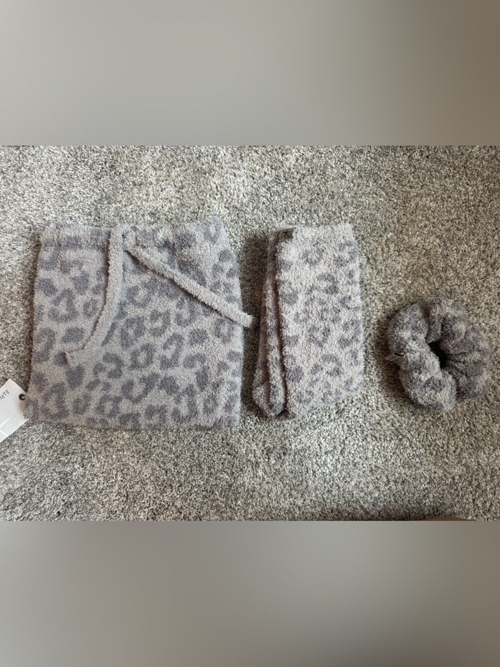 Barefoot Dreams Grey Leopard Fuzzy Knit Set